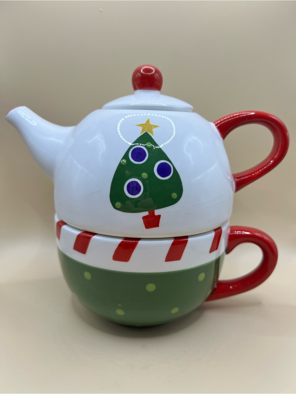 Festive Christmas Tree Tea For One Set - Red & Green pier 1